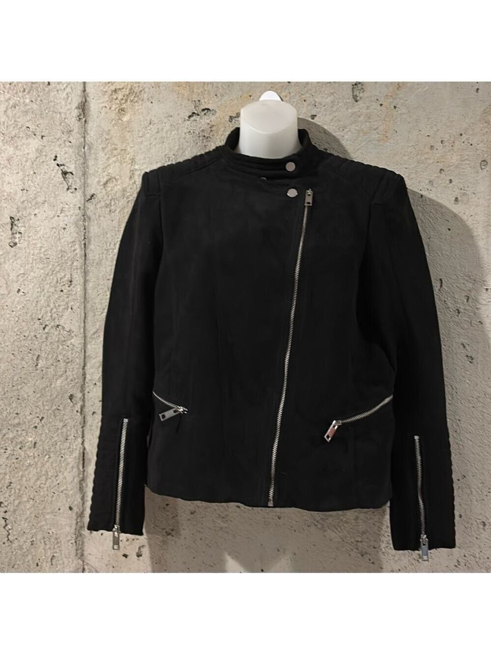 H&M Black Faux Suede Biker Jacket - Size 12